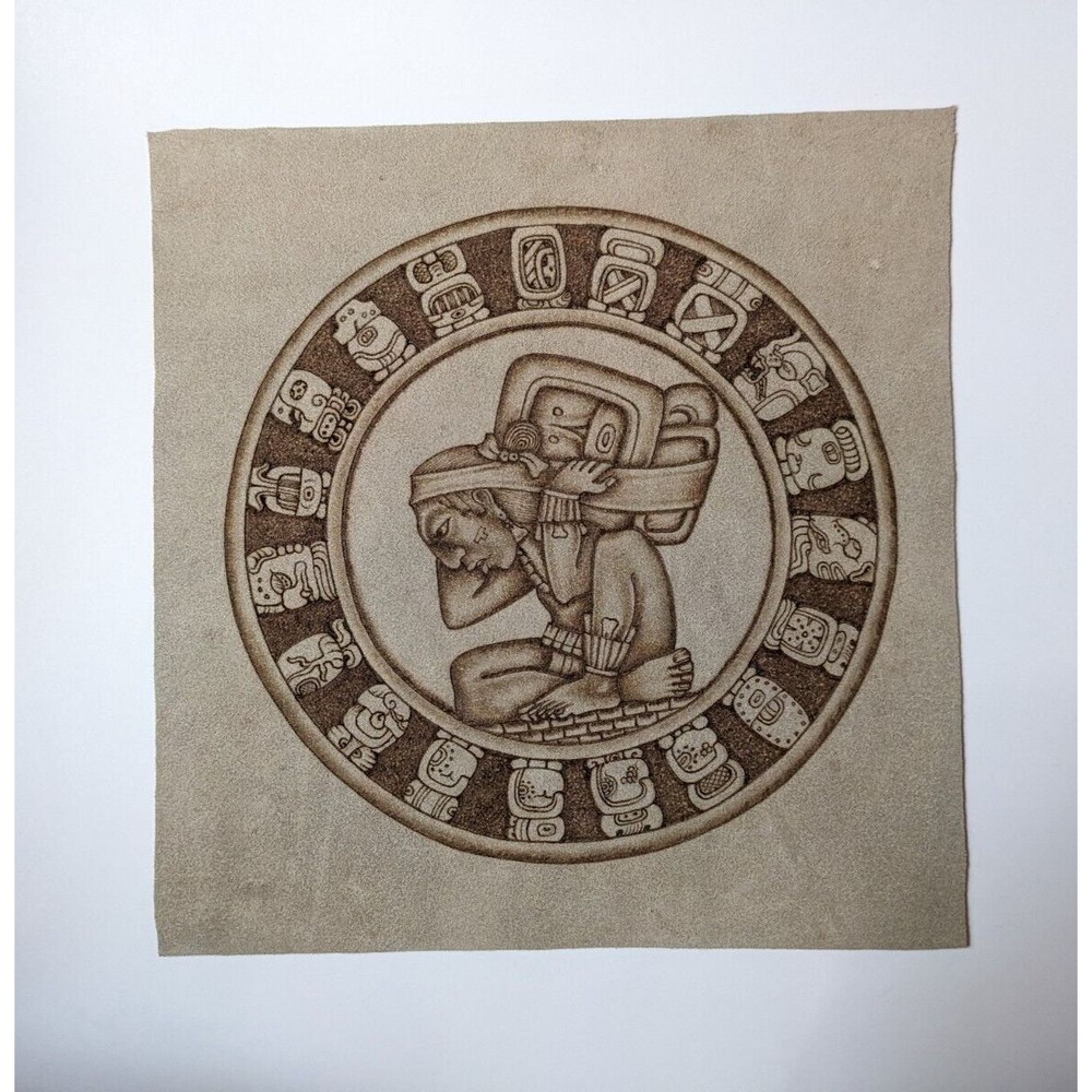 Vintage Mayan Sun Calendar Wall Art Suede Tooled Leather Sheet Made in Mexico - Picture 2 of 8